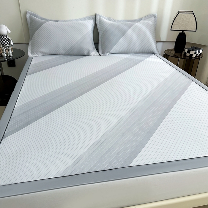 91家纺网 家纺一手货源 找家纺 梵克保罗 2025春夏新款针织凉感丝凉席三件套 雅韵-灰