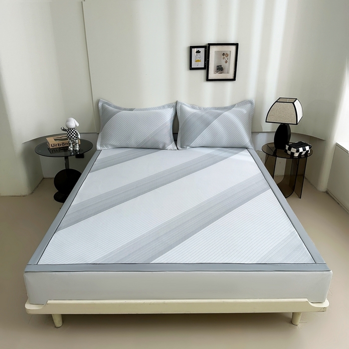 91家纺网 家纺一手货源 找家纺 梵克保罗 2025春夏新款针织凉感丝凉席三件套 雅韵-灰