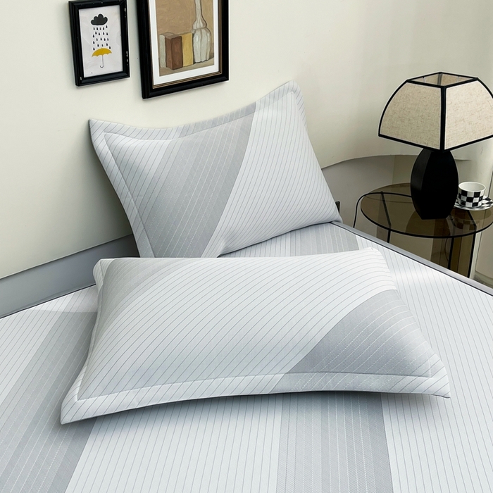 91家纺网 家纺一手货源 找家纺 梵克保罗 2025春夏新款针织凉感丝凉席三件套 雅韵-灰