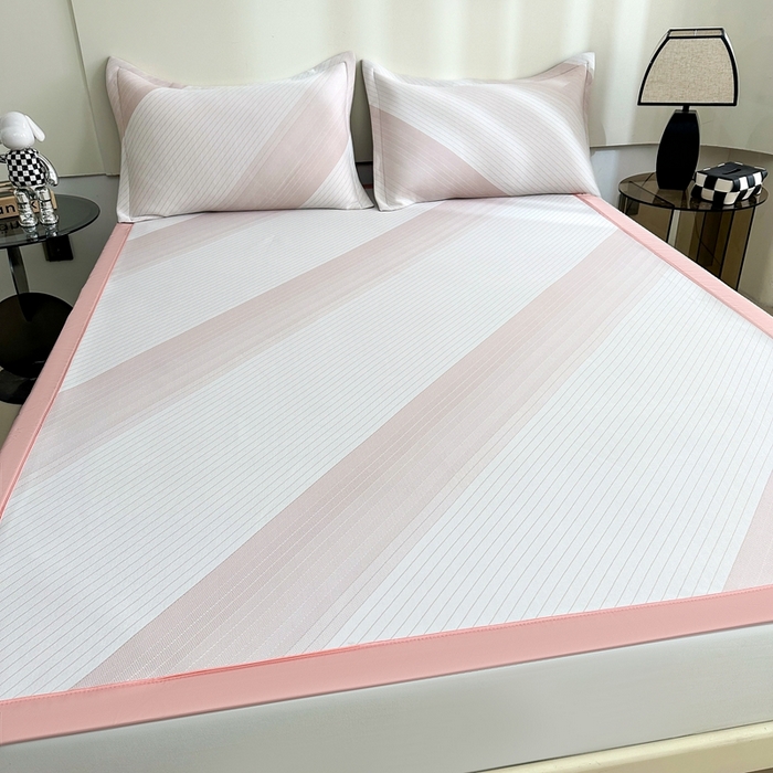 91家纺网 家纺一手货源 找家纺 梵克保罗 2025春夏新款针织凉感丝凉席三件套 雅韵-粉