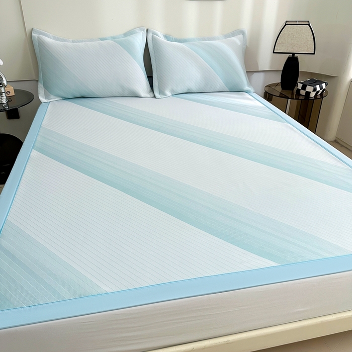 91家纺网 家纺一手货源 找家纺 梵克保罗 2025春夏新款针织凉感丝凉席三件套 雅韵-蓝