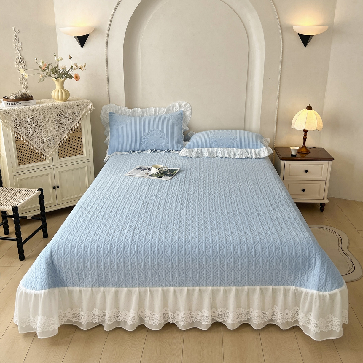 91家纺网 家纺一手货源 找家纺 怡源梦 2025新款雕花牛奶绒床盖四件套-国色芳华系列 国色芳华-天空兰