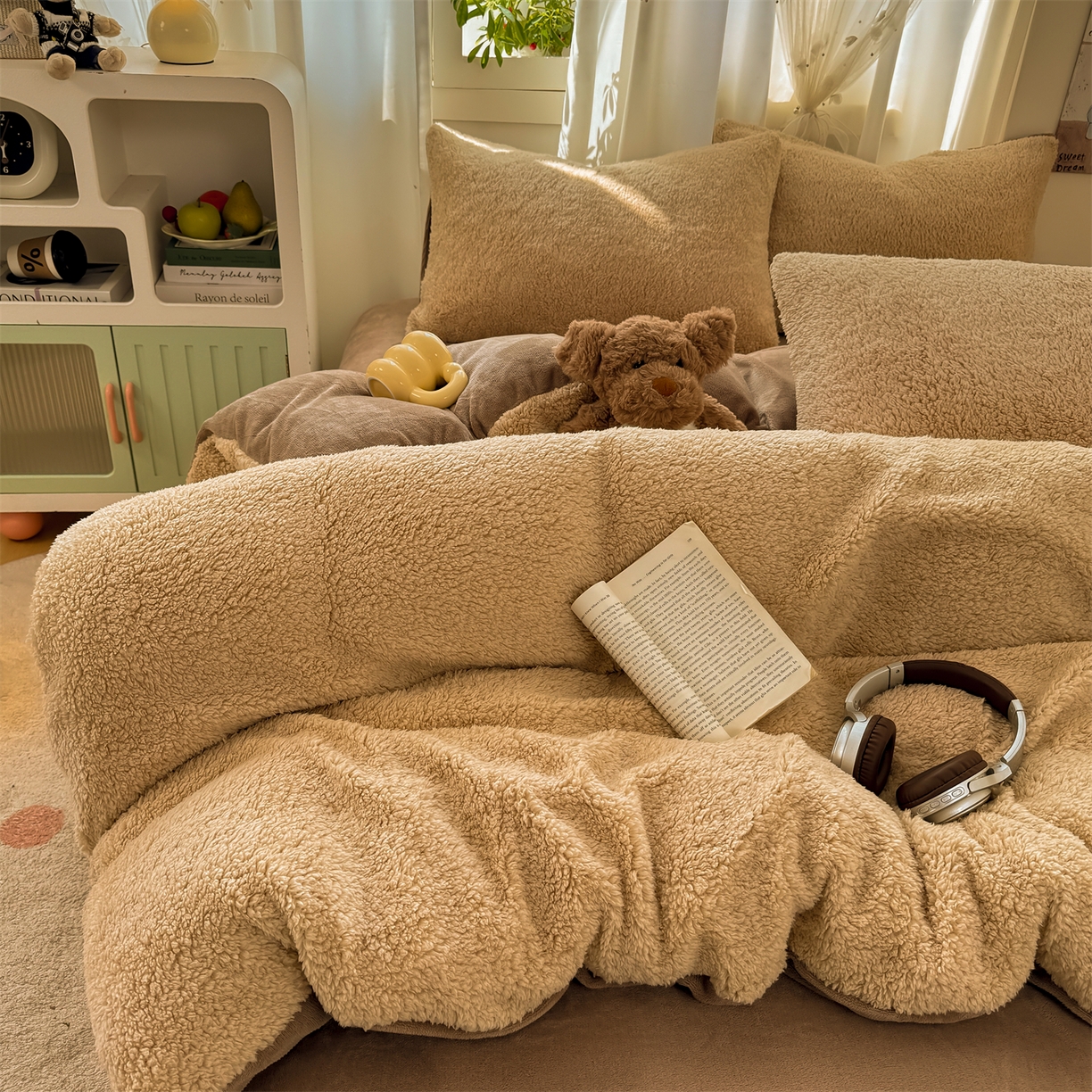 灰鲸 2025新款秋冬韩系牛奶羊羔绒四件套 羊羔-摩卡