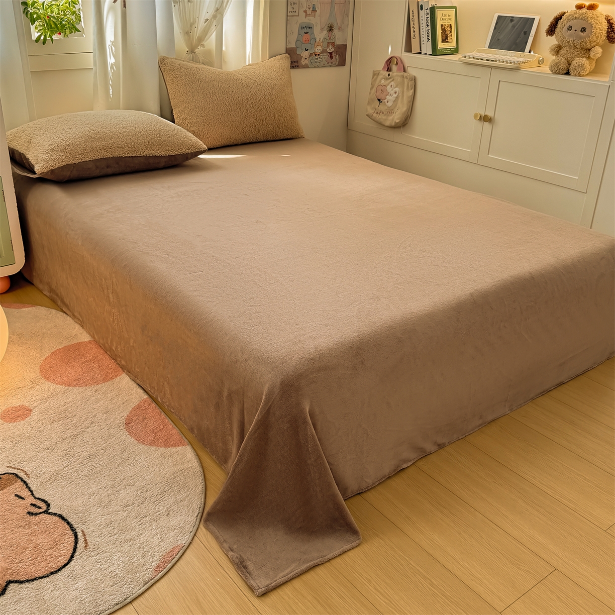 91家纺网 家纺一手货源 找家纺 灰鲸 2025新款秋冬韩系牛奶羊羔绒四件套 羊羔-摩卡