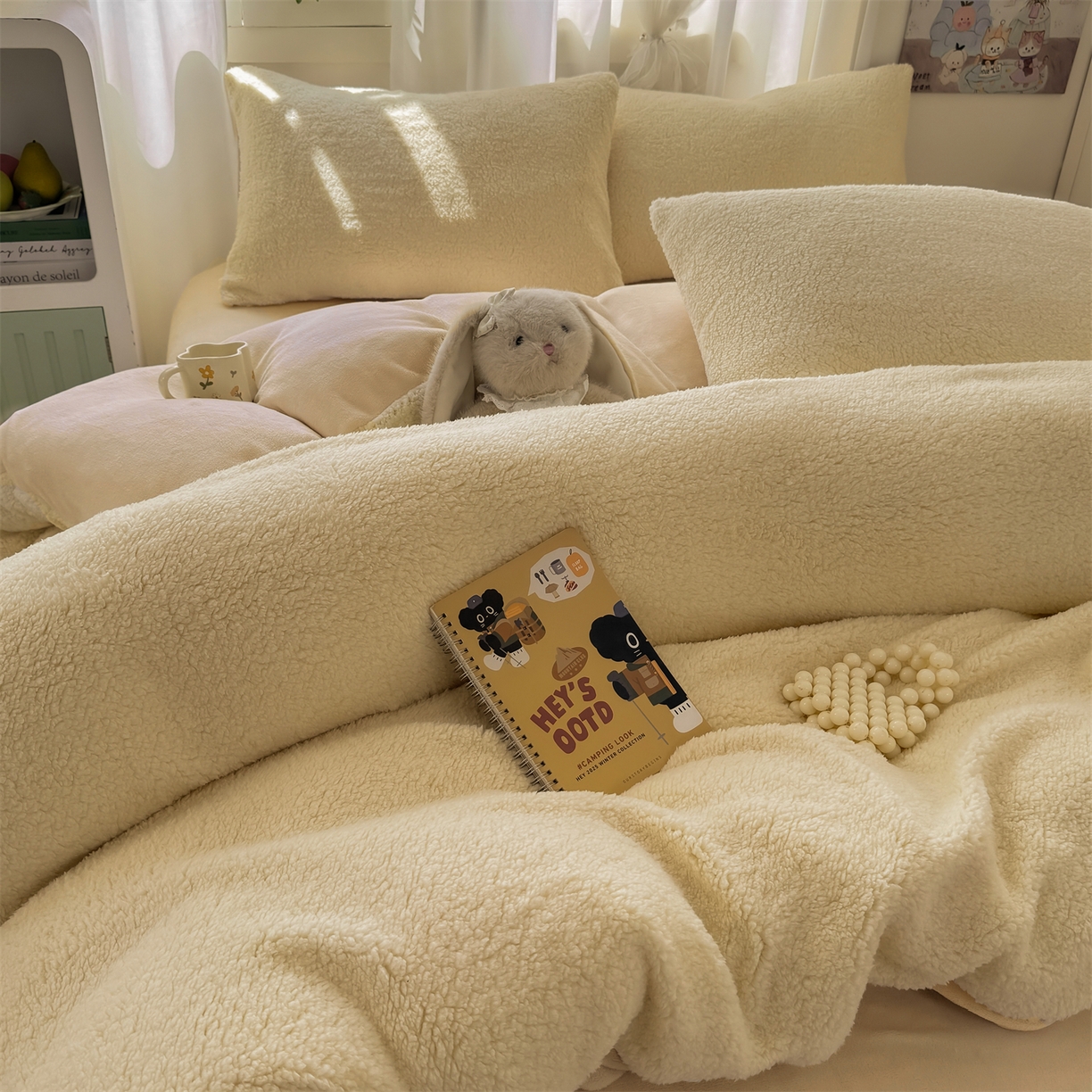 91家纺网 家纺一手货源 找家纺 灰鲸 2025新款秋冬韩系牛奶羊羔绒四件套 羊羔-奶黄