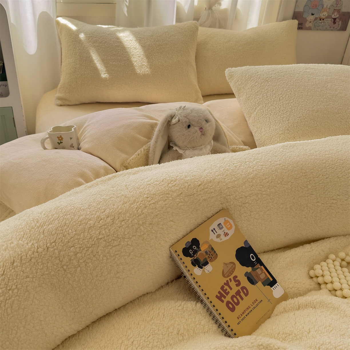 91家纺网 家纺一手货源 找家纺 灰鲸 2025新款秋冬韩系牛奶羊羔绒四件套 羊羔-奶黄