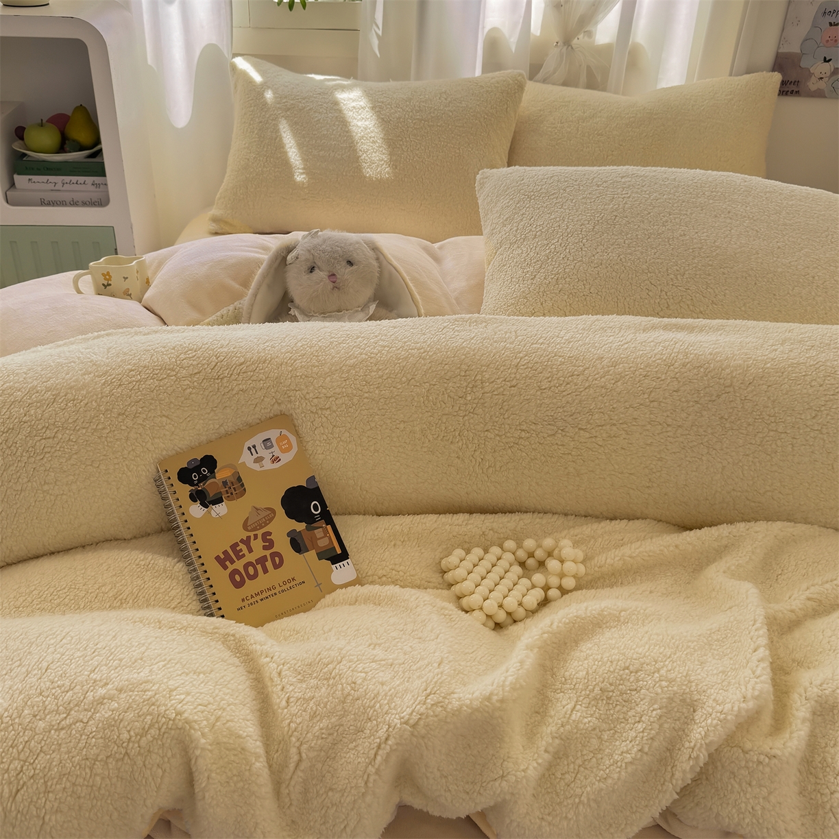 91家纺网 家纺一手货源 找家纺 灰鲸 2025新款秋冬韩系牛奶羊羔绒四件套 羊羔-奶黄