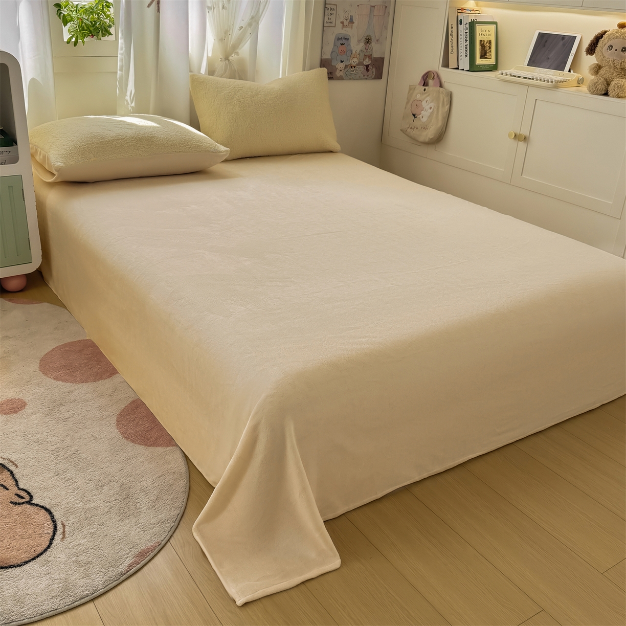 91家纺网 家纺一手货源 找家纺 灰鲸 2025新款秋冬韩系牛奶羊羔绒四件套 羊羔-奶黄