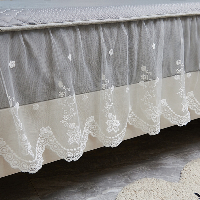 91家纺网 家纺一手货源 找家纺 梵克保罗 2025新款凉感丝蕾丝花边床笠款凉席-海豚系列 海豚-灰