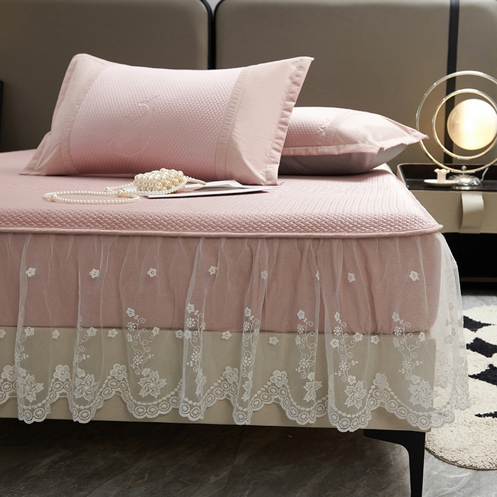 91家纺网 家纺一手货源 找家纺 （总）梵克保罗 2025新款凉感丝蕾丝花边床笠款凉席-海豚系列