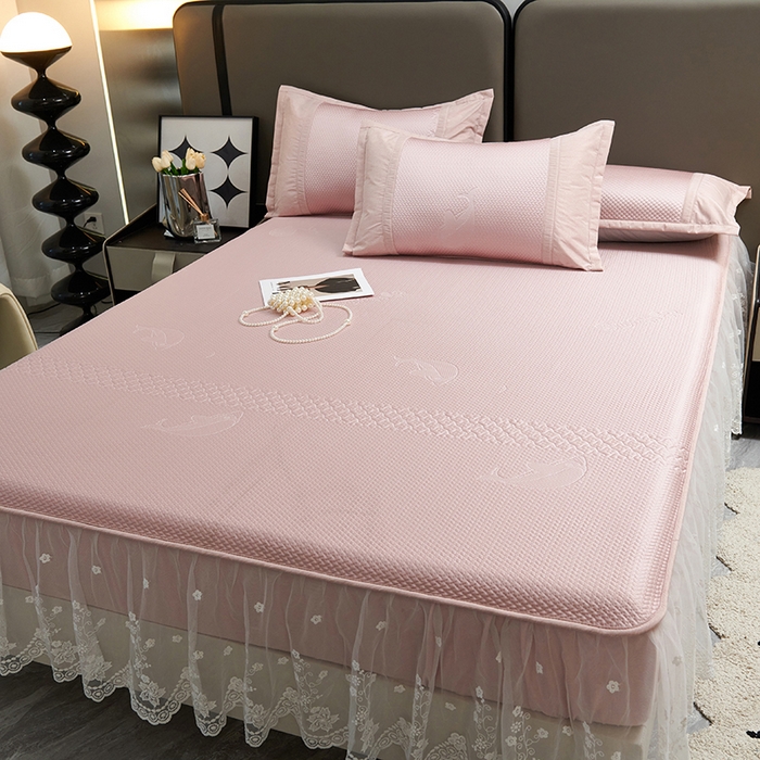 91家纺网 家纺一手货源 找家纺 （总）梵克保罗 2025新款凉感丝蕾丝花边床笠款凉席-海豚系列