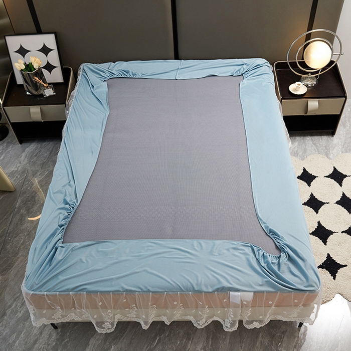 91家纺网 家纺一手货源 找家纺 梵克保罗 2025新款凉感丝蕾丝花边床笠款凉席-海豚系列 海豚 蓝