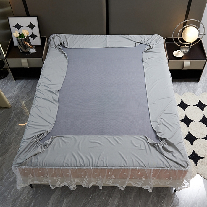 91家纺网 家纺一手货源 找家纺 梵克保罗 2025新款凉感丝蕾丝花边床笠款凉席-海豚系列 海豚-灰