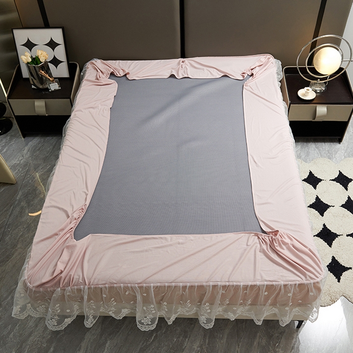 91家纺网 家纺一手货源 找家纺 梵克保罗 2025新款凉感丝蕾丝花边床笠款凉席-海豚系列 海豚 粉