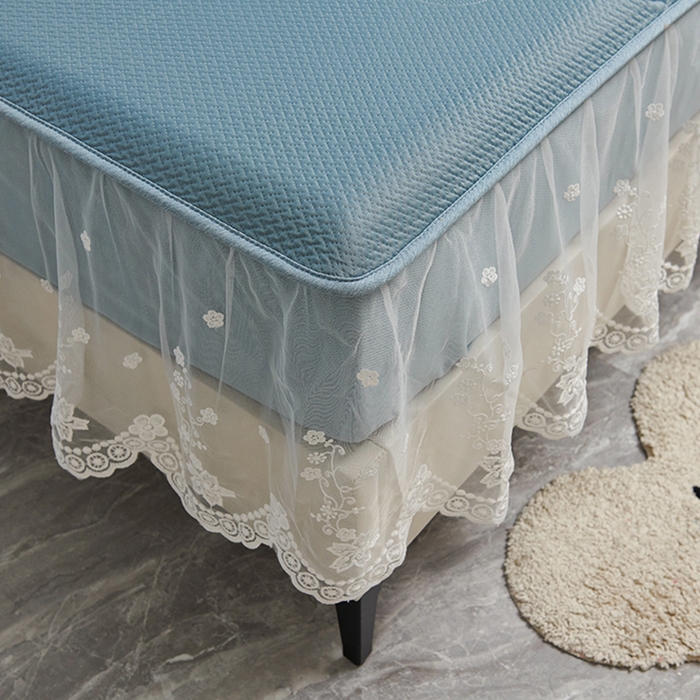 91家纺网 家纺一手货源 找家纺 梵克保罗 2025新款凉感丝蕾丝花边床笠款凉席-海豚系列 海豚 蓝