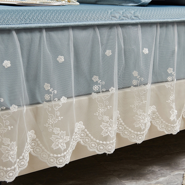 91家纺网 家纺一手货源 找家纺 梵克保罗 2025新款凉感丝蕾丝花边床笠款凉席-海豚系列 海豚 蓝