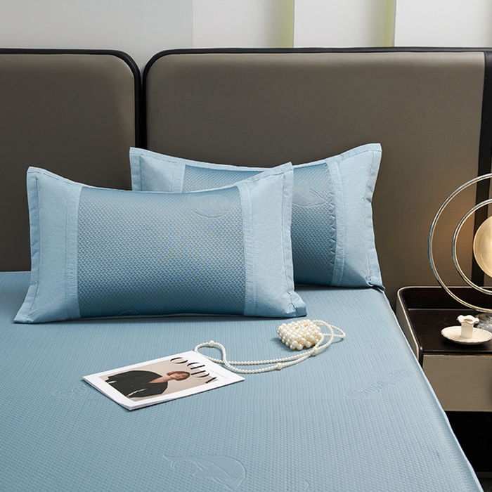 91家纺网 家纺一手货源 找家纺 梵克保罗 2025新款凉感丝蕾丝花边床笠款凉席-海豚系列 海豚 蓝