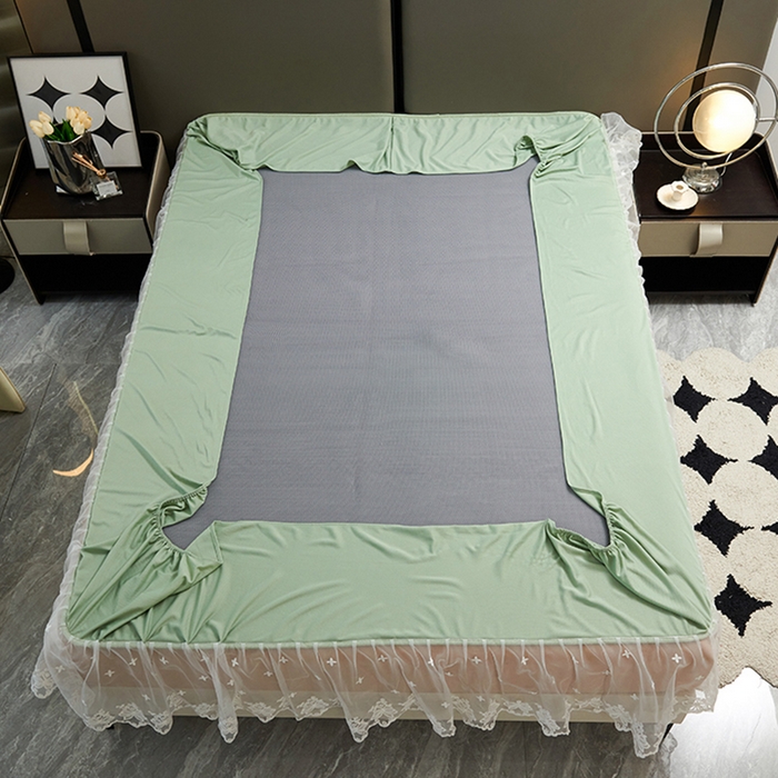 91家纺网 家纺一手货源 找家纺 梵克保罗 2025新款凉感丝蕾丝花边床笠款凉席-海豚系列 海豚 绿