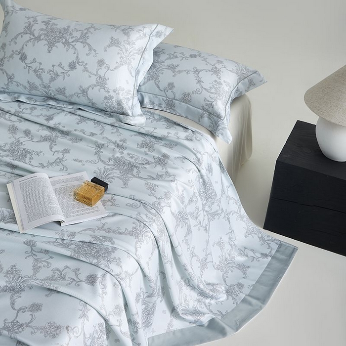 91家纺网 家纺一手货源 找家纺 梵克保罗 2025新款竹纤维+天丝软凉席三件套 芳华--蓝