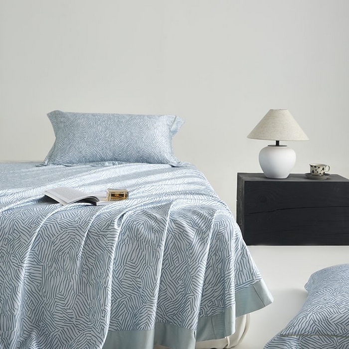 91家纺网 家纺一手货源 找家纺 梵克保罗 2025新款竹纤维+天丝软凉席三件套 蓝梦星河