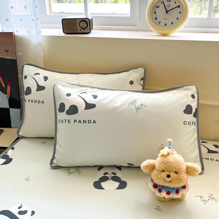 91家纺网 家纺一手货源 找家纺 梵克保罗 2025新款春夏PE提花凉感丝冰丝床笠款凉席 熊猫