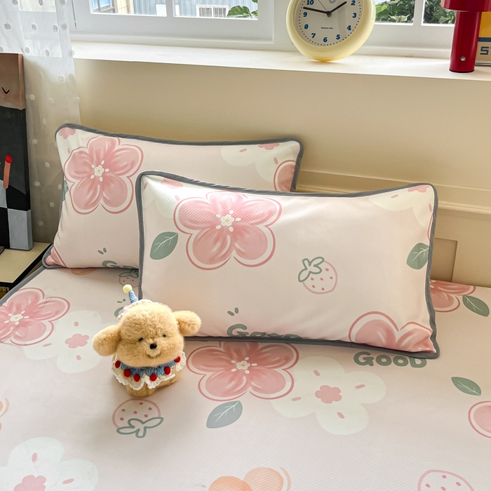 91家纺网 家纺一手货源 找家纺 梵克保罗 2025新款春夏PE提花凉感丝冰丝床笠款凉席 花兮-粉