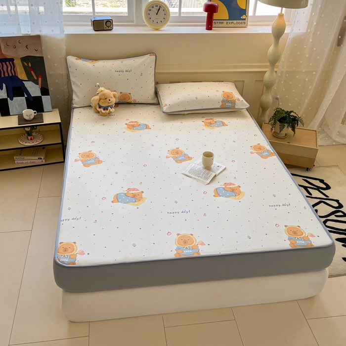 91家纺网 家纺一手货源 找家纺 梵克保罗 2025新款春夏PE提花凉感丝冰丝床笠款凉席 卡皮巴拉