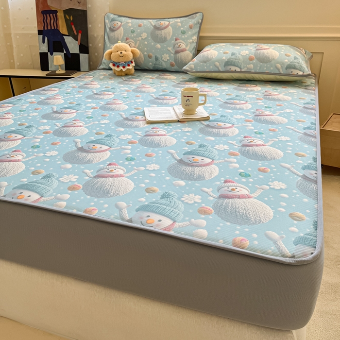 91家纺网 家纺一手货源 找家纺 梵克保罗 2025新款春夏PE提花凉感丝冰丝床笠款凉席 雪人