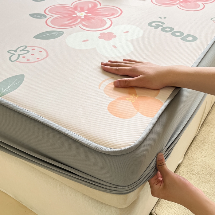 91家纺网 家纺一手货源 找家纺 梵克保罗 2025新款春夏PE提花凉感丝冰丝床笠款凉席 花兮-粉