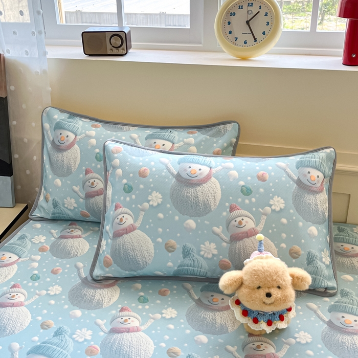 91家纺网 家纺一手货源 找家纺 梵克保罗 2025新款春夏PE提花凉感丝冰丝床笠款凉席 雪人