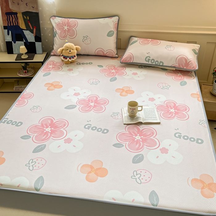 91家纺网 家纺一手货源 找家纺 梵克保罗 2025新款春夏PE提花凉感丝冰丝床笠款凉席 花兮-粉