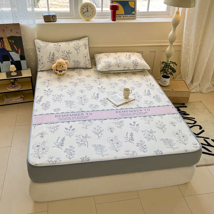 91家纺网 家纺一手货源 找家纺 梵克保罗 2025新款春夏PE提花凉感丝冰丝床笠款凉席 雅韵