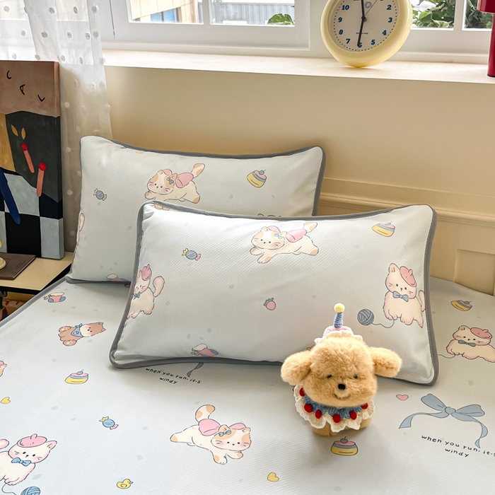 91家纺网 家纺一手货源 找家纺 梵克保罗 2025新款春夏PE提花凉感丝冰丝床笠款凉席 童趣