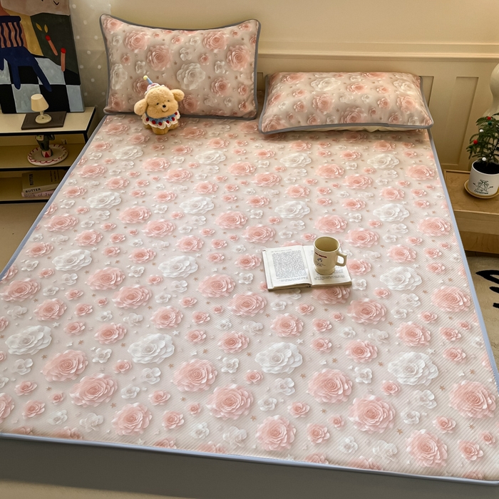 91家纺网 家纺一手货源 找家纺 梵克保罗 2025新款春夏PE提花凉感丝冰丝床笠款凉席 繁花