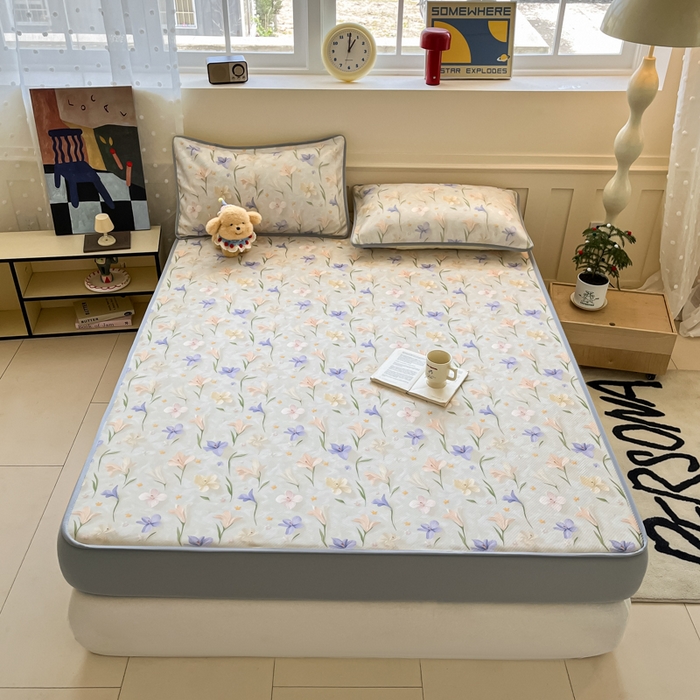 91家纺网 家纺一手货源 找家纺 梵克保罗 2025新款春夏PE提花凉感丝冰丝床笠款凉席 芬芳