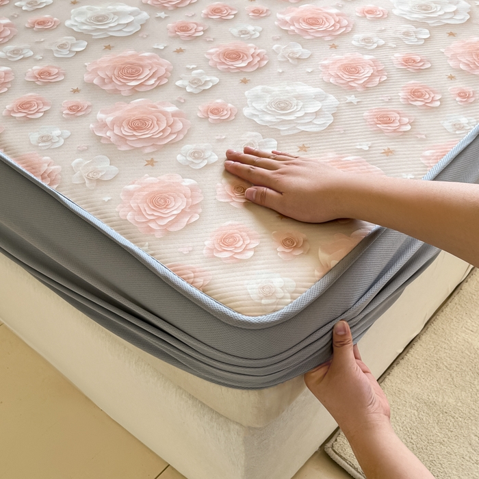 91家纺网 家纺一手货源 找家纺 梵克保罗 2025新款春夏PE提花凉感丝冰丝床笠款凉席 繁花