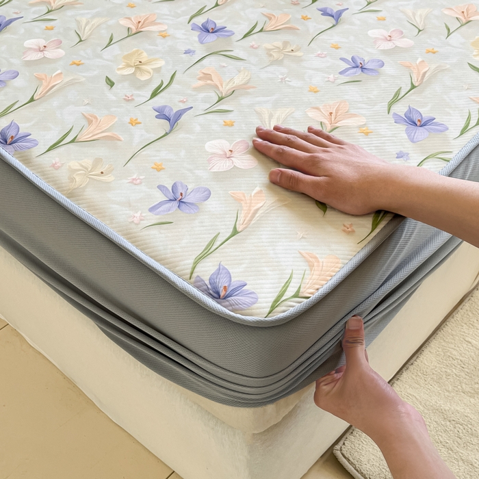 91家纺网 家纺一手货源 找家纺 梵克保罗 2025新款春夏PE提花凉感丝冰丝床笠款凉席 芬芳