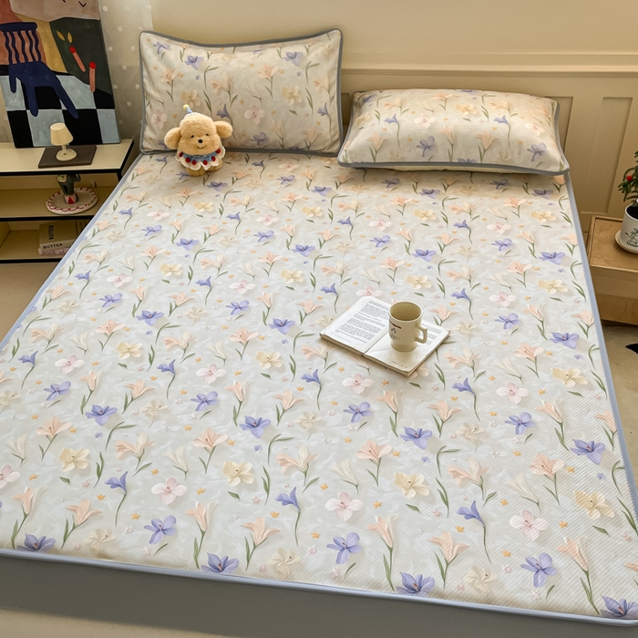 91家纺网 家纺一手货源 找家纺 梵克保罗 2025新款春夏PE提花凉感丝冰丝床笠款凉席 芬芳