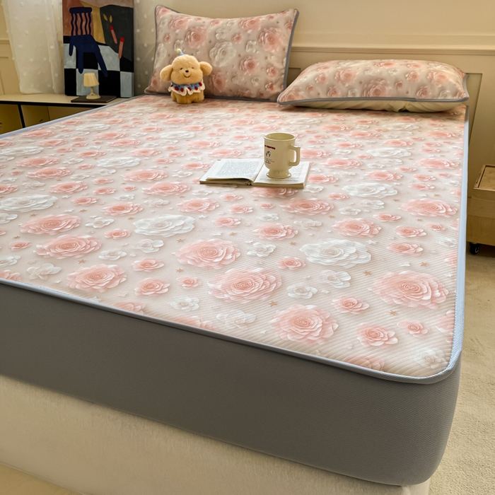 91家纺网 家纺一手货源 找家纺 梵克保罗 2025新款春夏PE提花凉感丝冰丝床笠款凉席 繁花