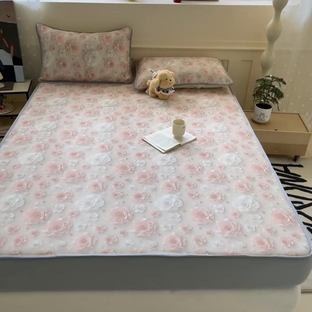 91家纺网 家纺一手货源 找家纺 梵克保罗 2025新款春夏PE提花凉感丝冰丝床笠款凉席 繁花