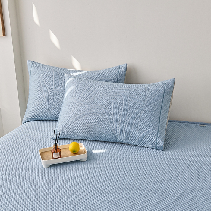 91家纺网 家纺一手货源 找家纺 梵克保罗 2025新款3D冰感床裙渐变色凉席-叶叶生歌 叶叶生歌-蓝