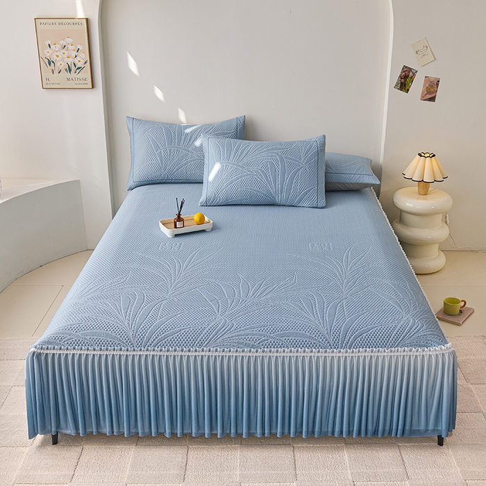 91家纺网 家纺一手货源 找家纺 （总）梵克保罗 2025新款3D冰感床裙渐变色凉席-叶叶生歌