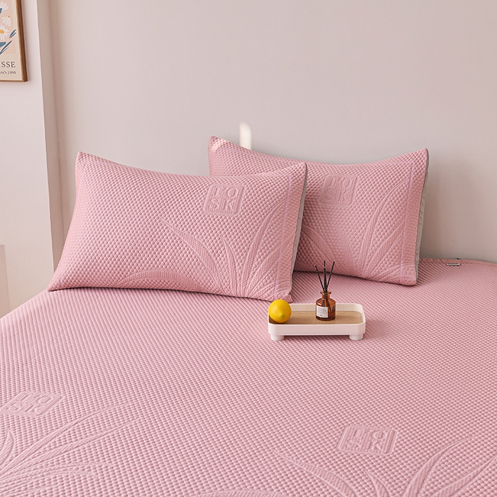 91家纺网 家纺一手货源 找家纺 梵克保罗 2025新款3D冰感床裙渐变色凉席-叶叶生歌 叶叶生歌-粉