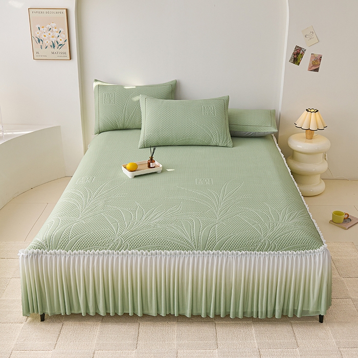 91家纺网 家纺一手货源 找家纺 （总）梵克保罗 2025新款3D冰感床裙渐变色凉席-叶叶生歌