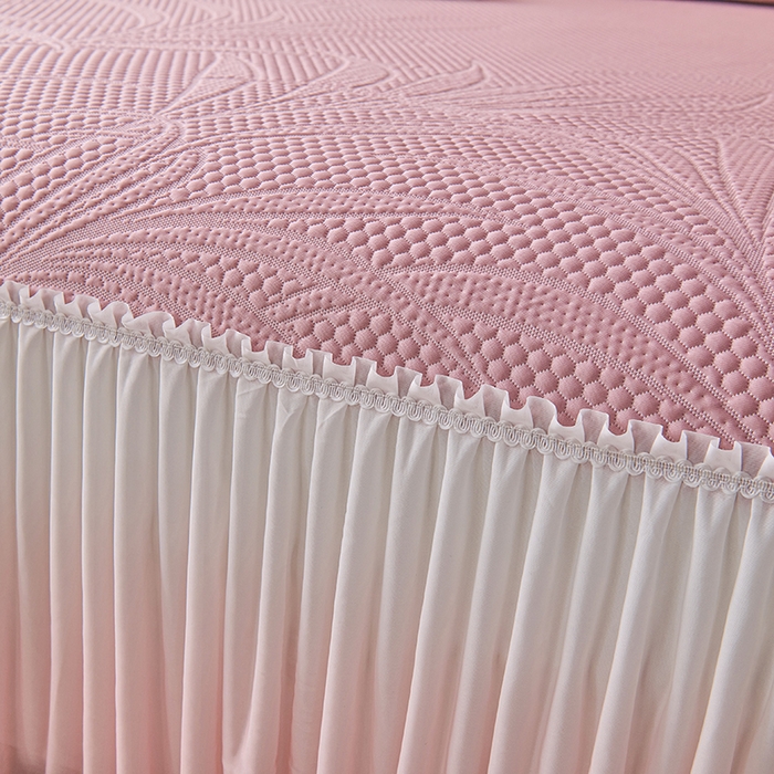 91家纺网 家纺一手货源 找家纺 梵克保罗 2025新款3D冰感床裙渐变色凉席-叶叶生歌 叶叶生歌-粉