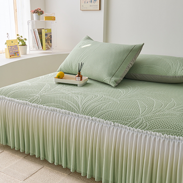 91家纺网 家纺一手货源 找家纺 梵克保罗 2025新款3D冰感床裙渐变色凉席-叶叶生歌 叶叶生歌-水绿