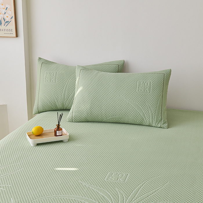 91家纺网 家纺一手货源 找家纺 梵克保罗 2025新款3D冰感床裙渐变色凉席-叶叶生歌 叶叶生歌-水绿