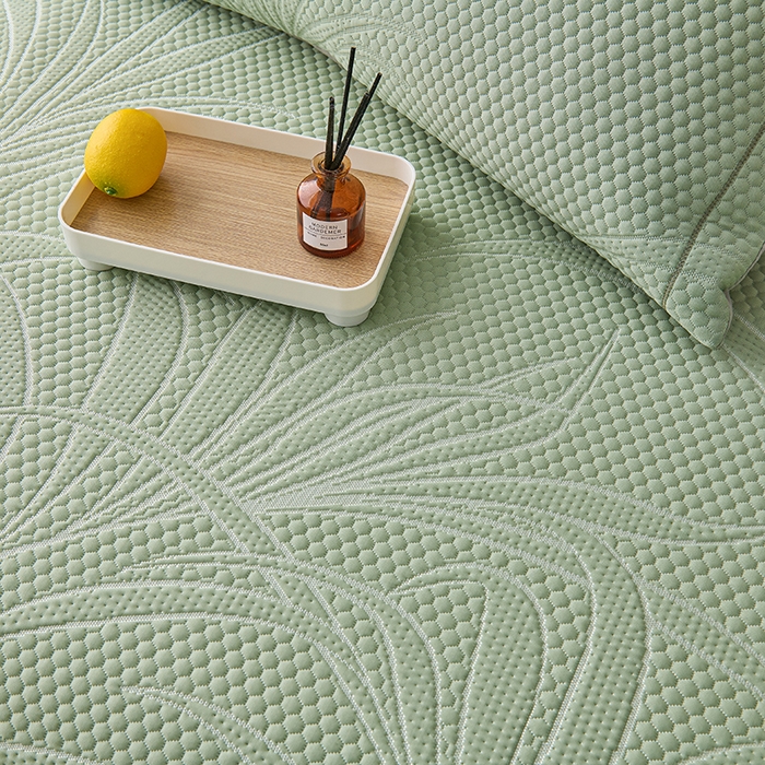 91家纺网 家纺一手货源 找家纺 梵克保罗 2025新款3D冰感床裙渐变色凉席-叶叶生歌 叶叶生歌-水绿