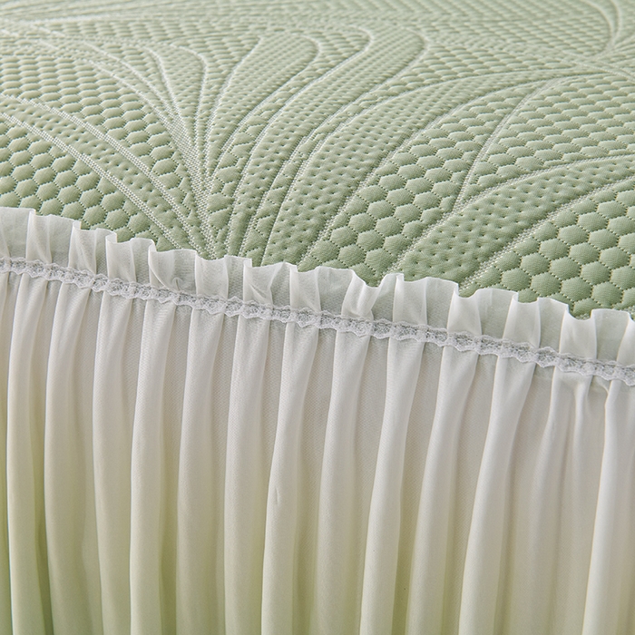 91家纺网 家纺一手货源 找家纺 梵克保罗 2025新款3D冰感床裙渐变色凉席-叶叶生歌 叶叶生歌-水绿