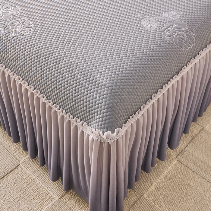 91家纺网 家纺一手货源 找家纺 梵克保罗 2025新款3D冰感床裙渐变色凉席-叶叶生歌 茶花之恋-灰